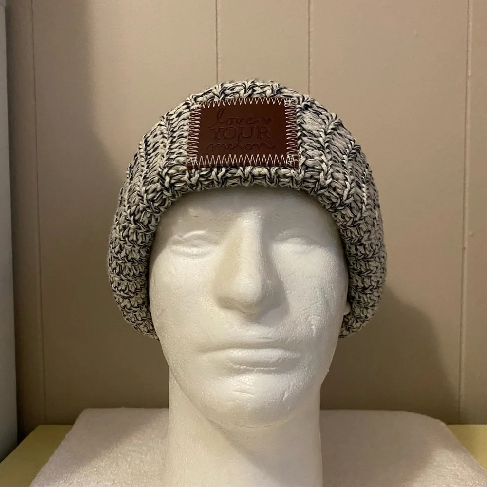 Love your melon navy and white slouch beanie hat with removable Pom Pom - Picture 2 of 6